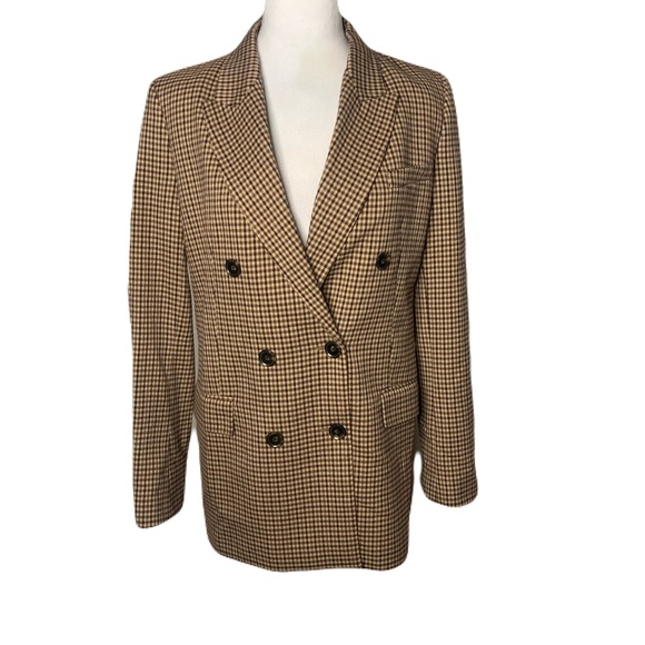 Zara Jackets & Blazers - Zara Women’s Small Brown Houndstooth Checkered Double Breasted Blazer Old Money